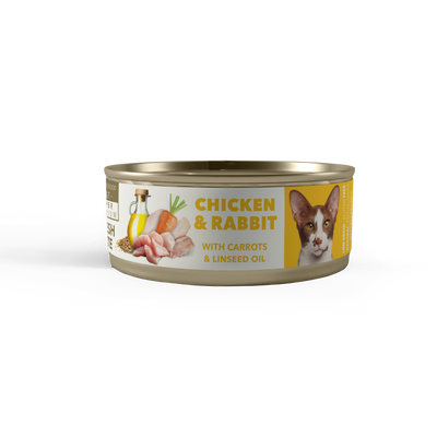 Amity Hypoallergen Chicken With rabbit and carrot with linseed oil sterilized 80 g adult nedves macskatáp