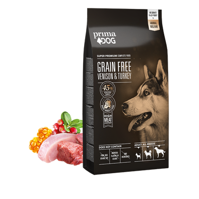 PrimaDog Grain Free Adult All Breeds Venison Turkey száraz kutyatáp 1,5 kg