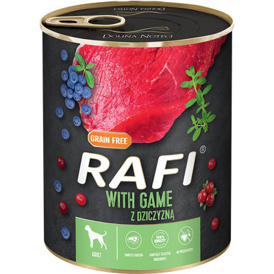 RAFI kutya pástétom vad, vörös- és kék áfonyával konzerv 800g