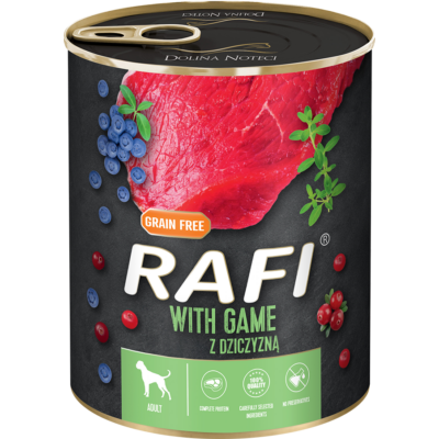 RAFI kutya pástétom vad, vörös- és kék áfonyával konzerv 800g