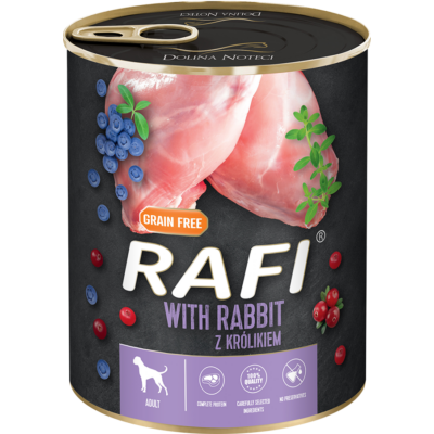 RAFI kutya pástétom nyúl, vörös- és kék áfonyával konzerv 800g