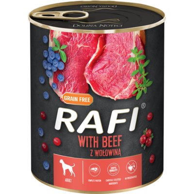 RAFI kutya pástétom marha, vörös- és kék áfonyával konzerv 800g