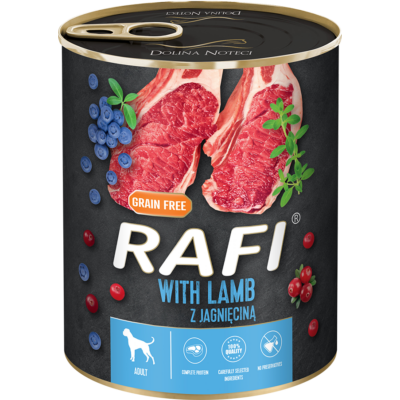 RAFI kutya pástétom bárány, vörös- és kék áfonyával konzerv 800g
