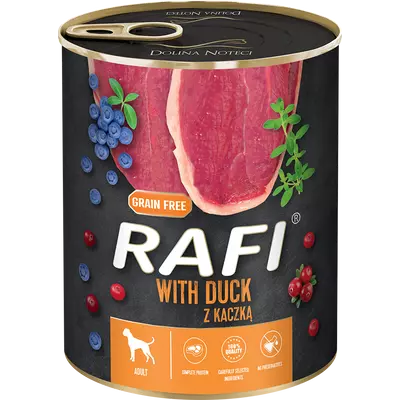 RAFI kutya pástétom kacsa vörös- és kék áfonyával konzerv 800g